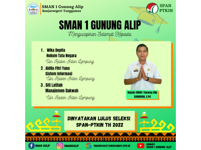 Selamat untuk siswa lulus SPAN PTKIN th 2022